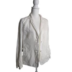 Eileen Fischer Blazer Organic Cotton Notched Collar Poplin Coat White‎ Medium